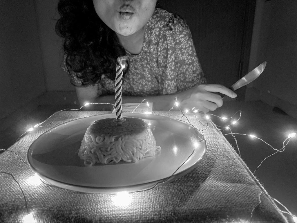 Celebrating birthday with a homemade maggi cake